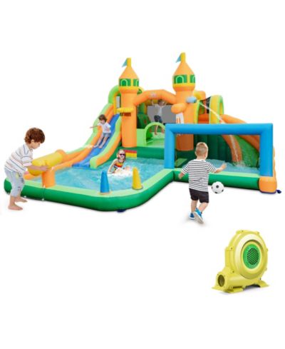 Gymax Kids Inflatable Water Slide Park w/735W Blower Basketball Rim Wet Dry Combo