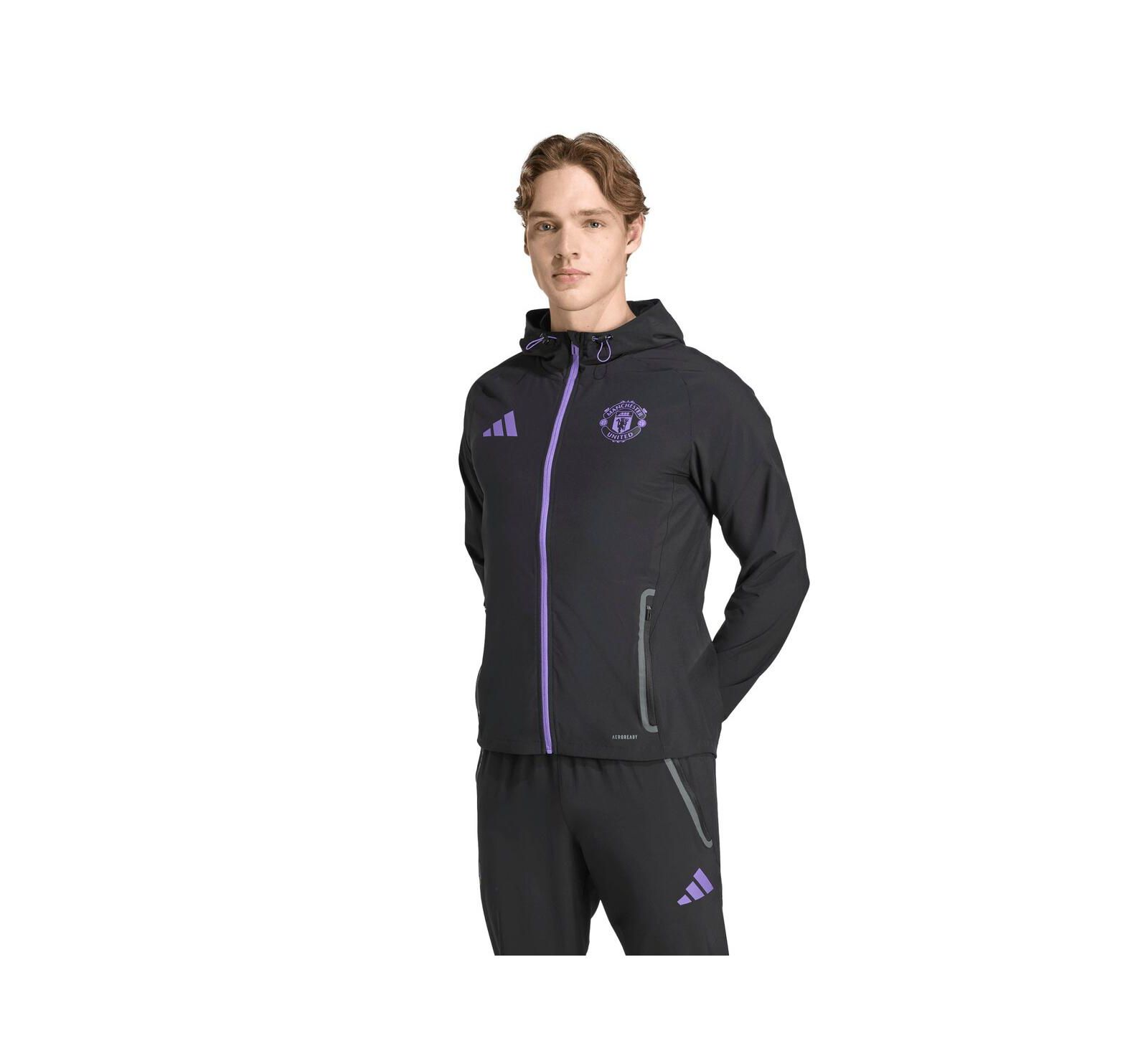 Adidas Men's Black Manchester United 2025/26 Tiro Vis Tech Travel Jacket
