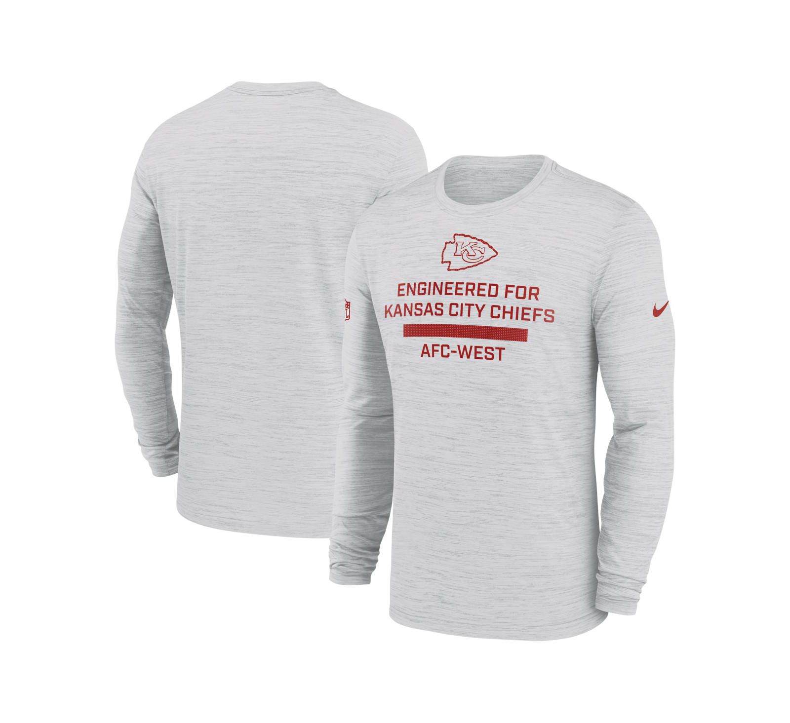 Nike Men's Ash Kansas City Chiefs Sideline Velocity Performance Long Sleeve T-Shirt