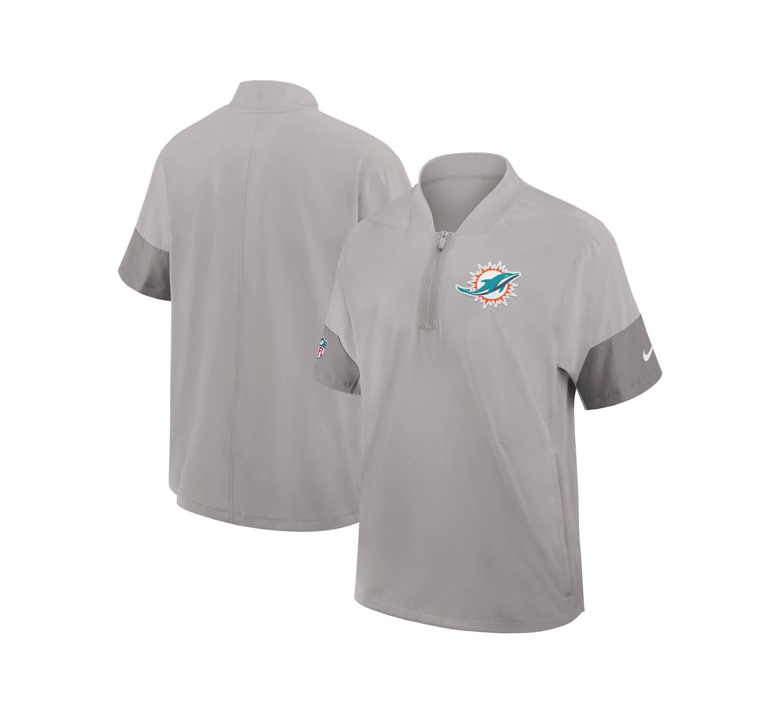 Мужская ветровка Nike Miami Dolphins Sideline Short Sleeve Quarter-Zip Performance Coach Jacket, серая