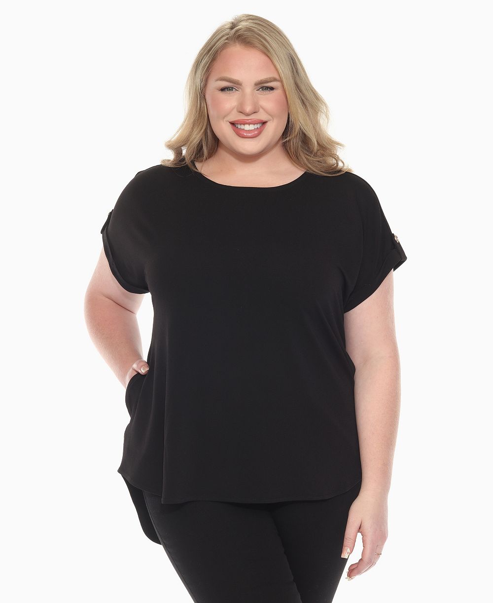 Женский топ White Mark Plus Size Folded Short Sleeve Solid