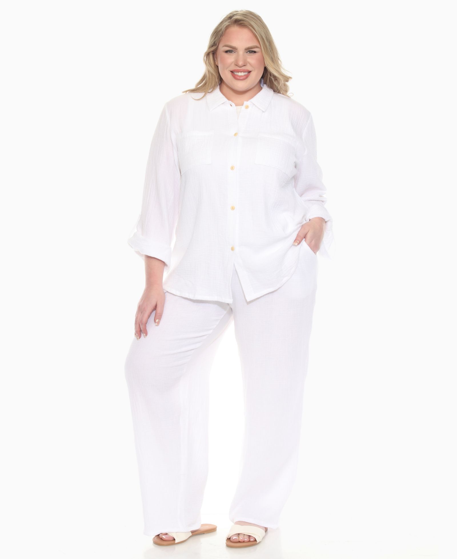 Комплект White Mark Plus Size из хлопкового газа с длинным рукавом