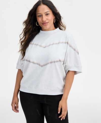 Democracy Plus Size Elbow-Sleeve Mock-Neck Top
