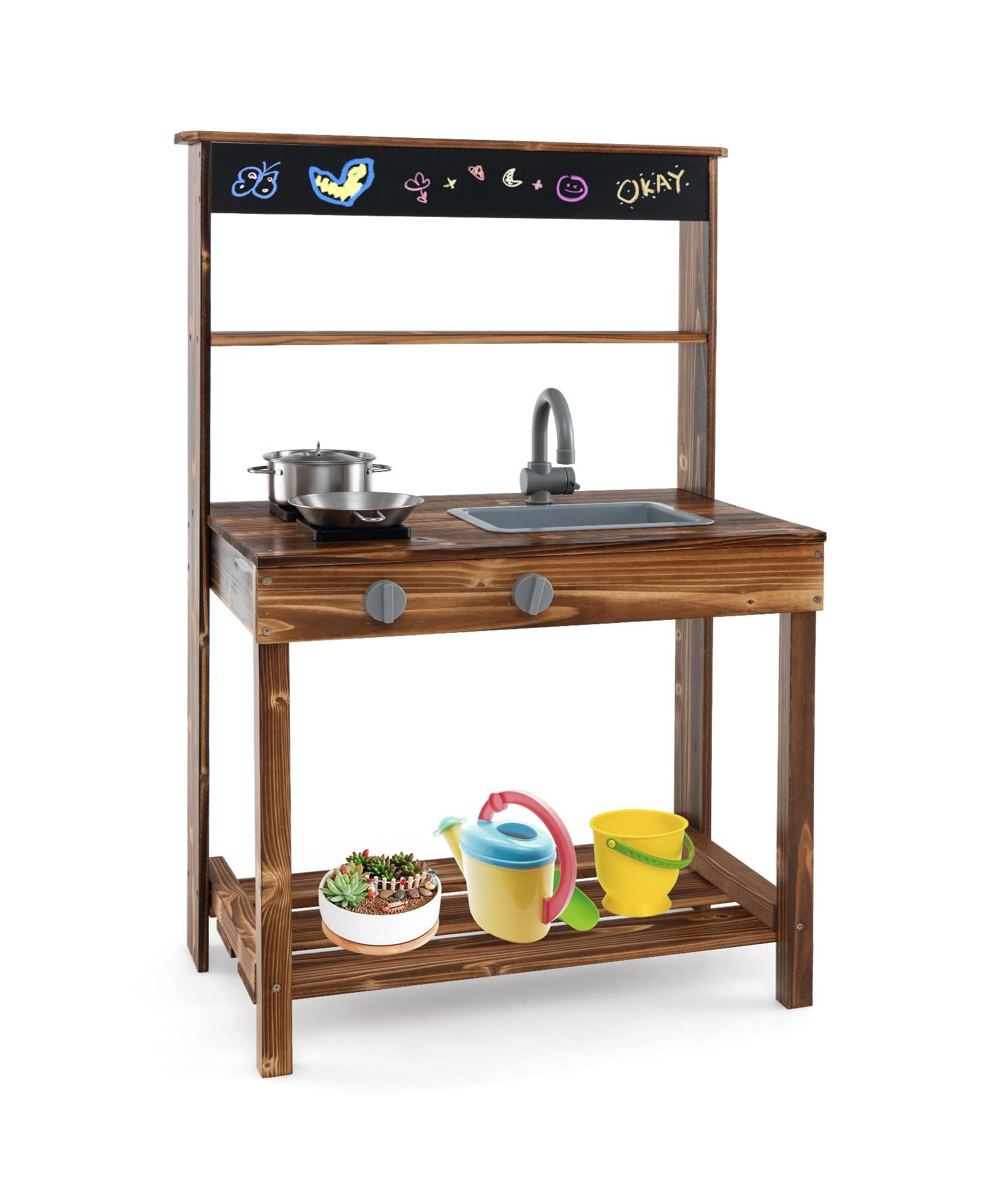 Игровая кухня Mud Kitchen Fir Wood с 4 горшками и съемной раковиной
