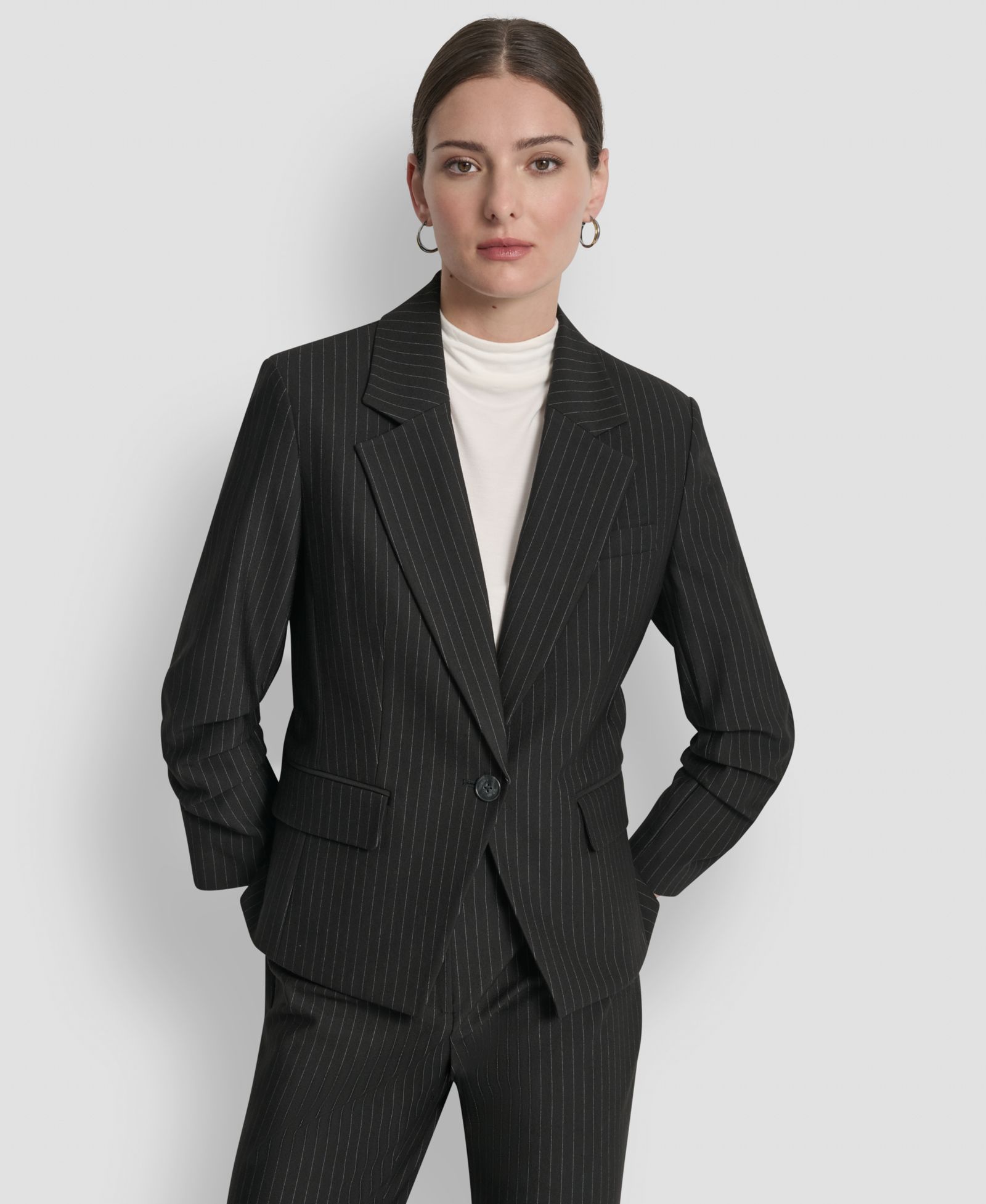 Женский блейзер DKNY Pinstripe Ruched-Sleeve One-Button