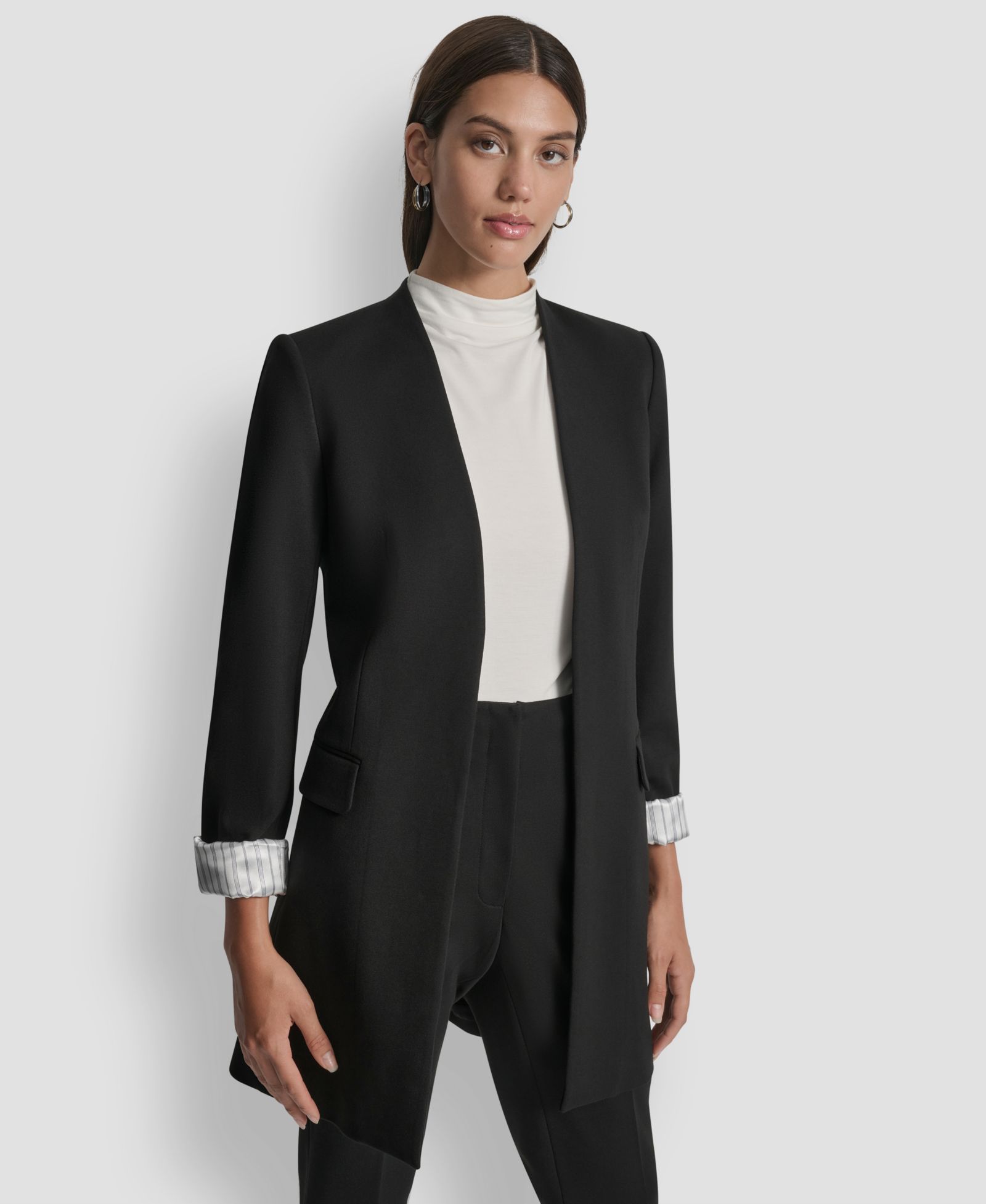DKNY Women's Collarless Open-Front Topper Jacket