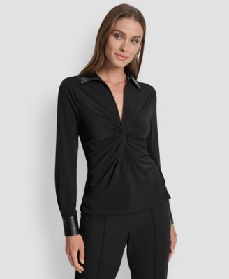 DKNY Женский топ с драпировкой и контрастной отделкой