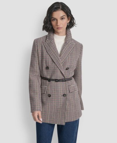 DKNY Women's Short Double-Breasted Belted Coat