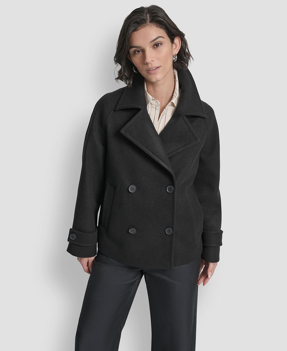 DKNY Women's Short Double Breasted Collared Coat