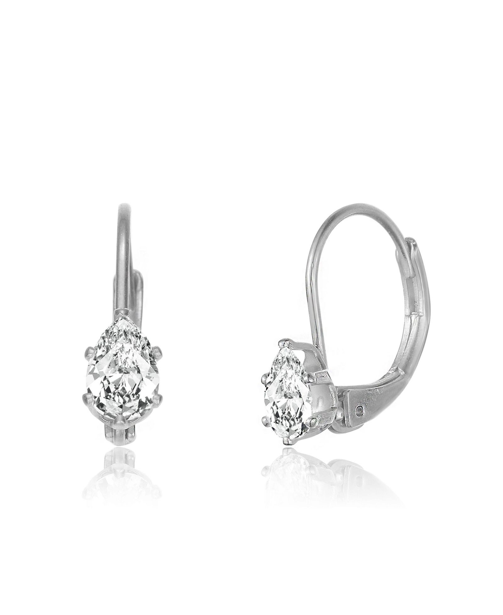 Genevive Sterling Clear Oval Cubic Zirconia Leverback Earrings
