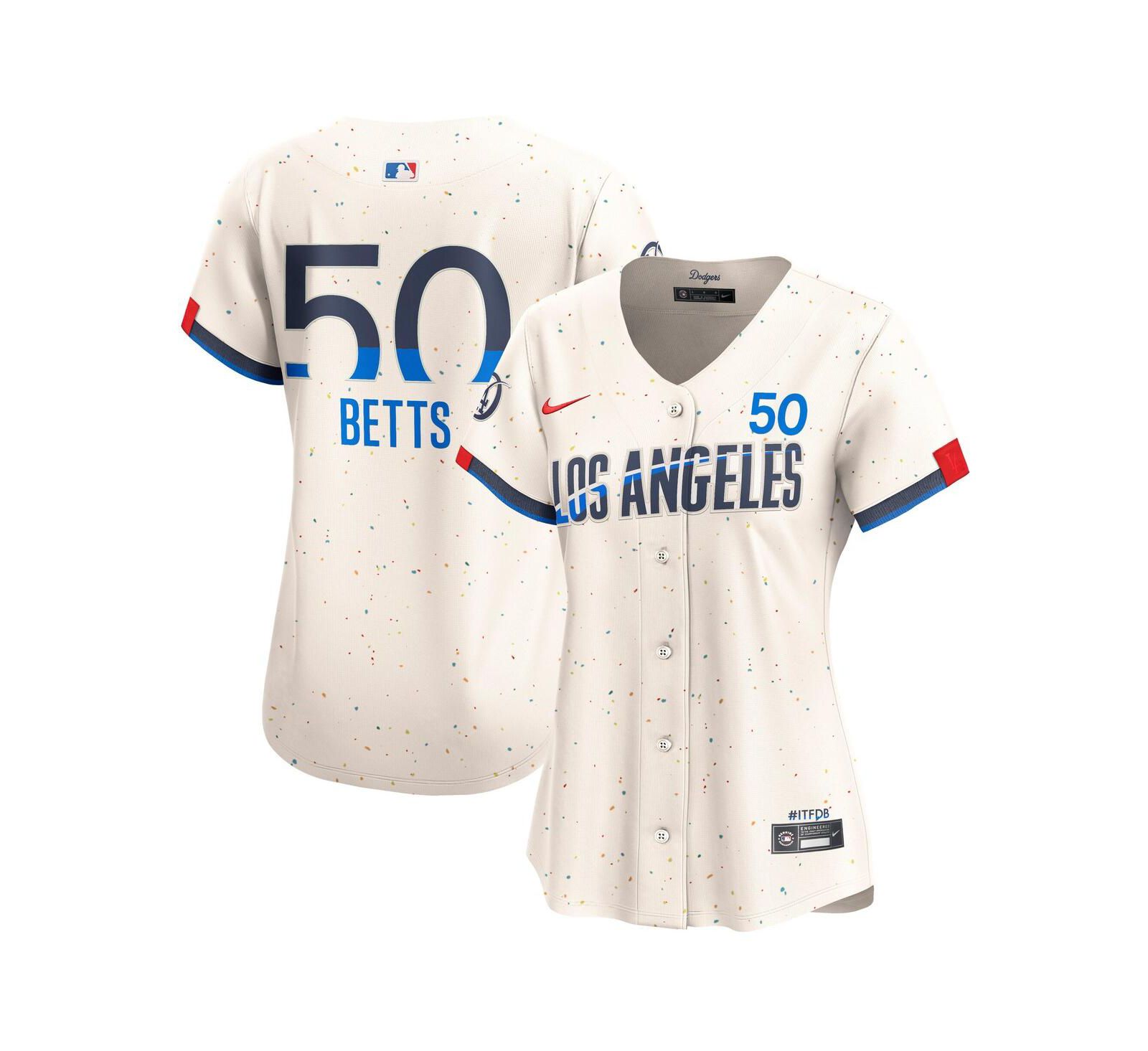 Женская джерси Nike Mookie Betts Cream Los Angeles Dodgers City Connect Limited