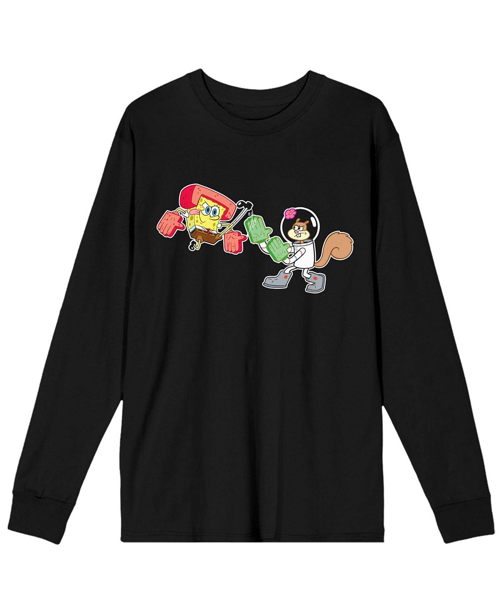 SpongeBob SquarePants Men's The Fighting with Sandy Long-Sleeve Graphic T-Shirt