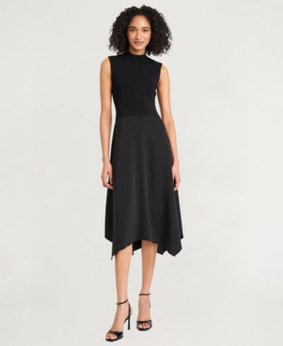 Luxely Women's Crepe Mock-Neck Sleeveless Midi Dress
