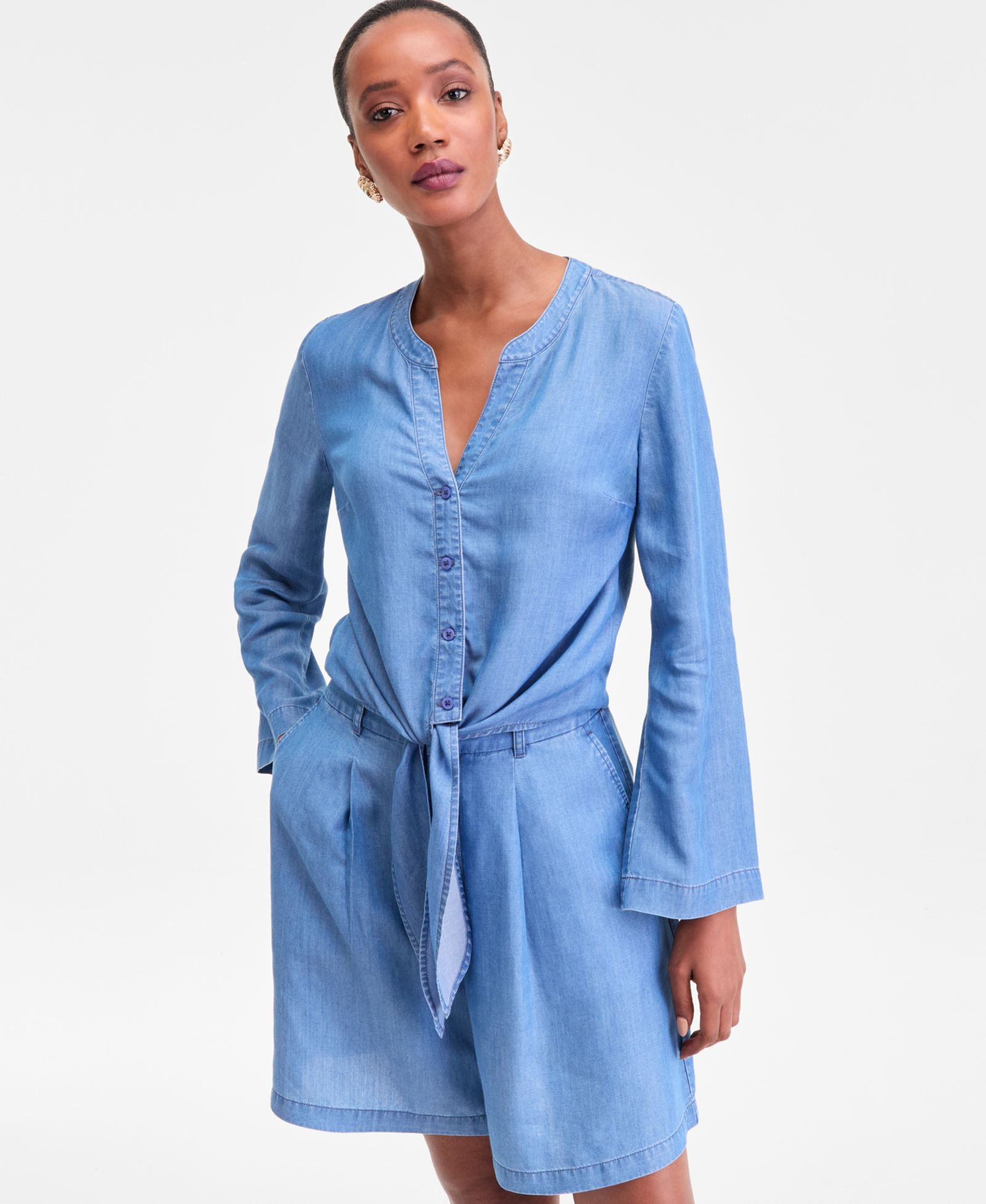 I.N.C. International Concepts Women's Long-Sleeve Tie-Front Top, Macy's Exclusive