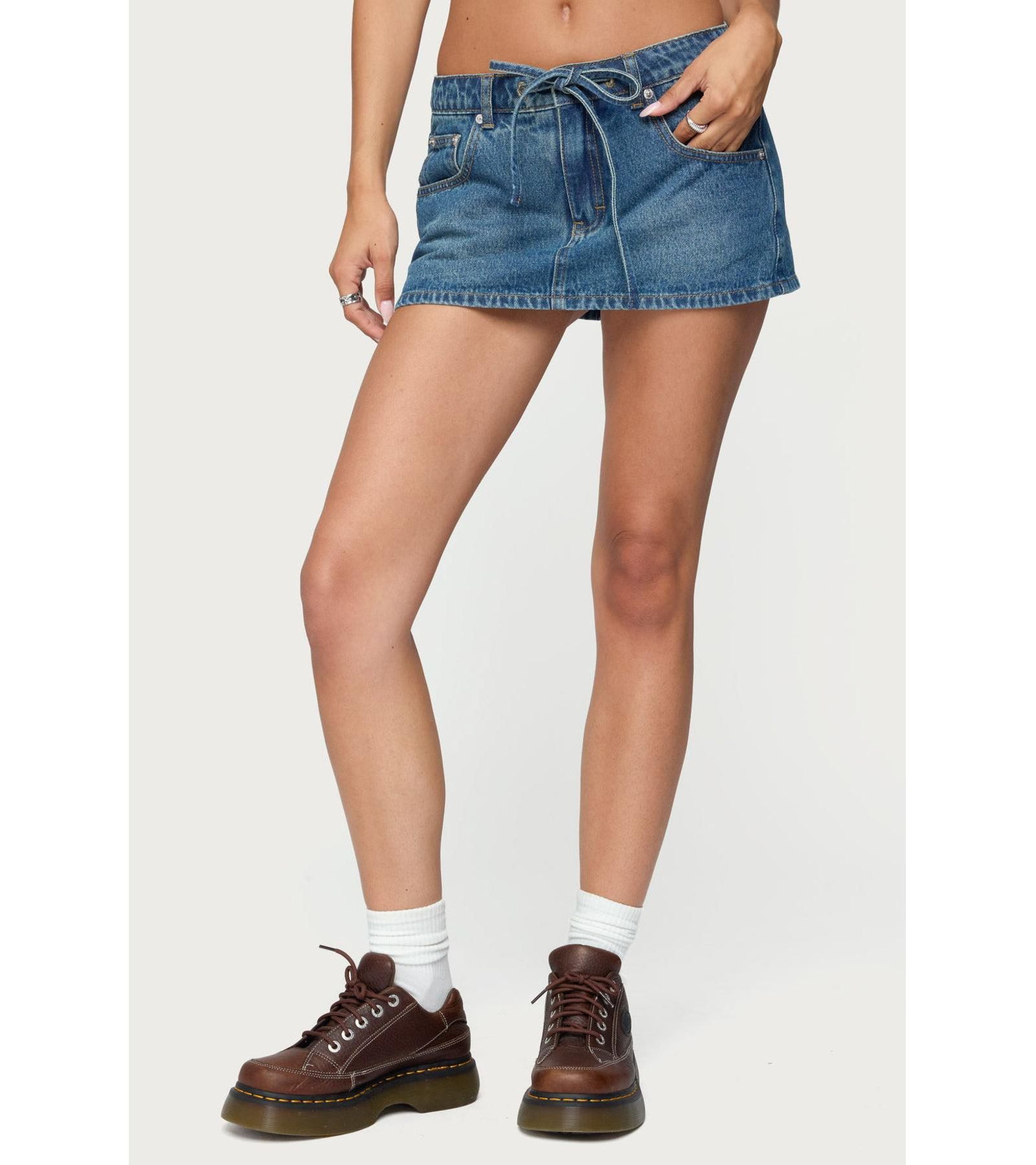 Edikted Women's Ziggie Tie Front Denim Mini Skort