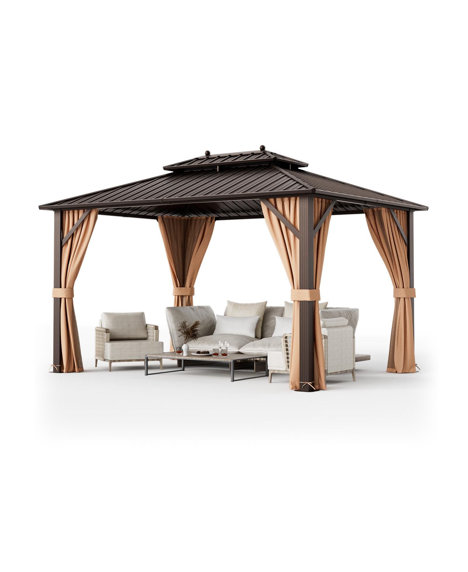 10 x 13 Feet Patio Hardtop Gazebo with Galvanized Steel Double Roof and Netting