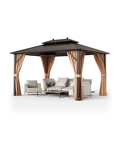 10 x 13 Feet Patio Hardtop Gazebo with Galvanized Steel Double Roof and Netting
