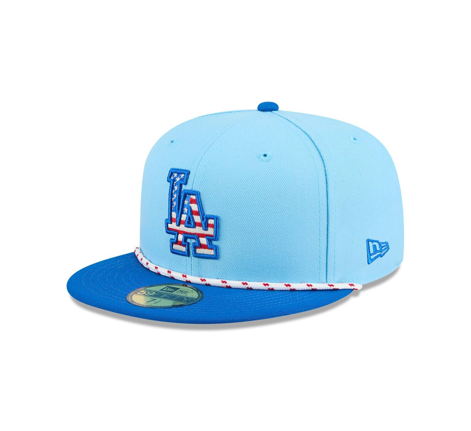 Мужская кепка New Era Los Angeles Dodgers 2025 Fourth of July 59FIFTY Fitted светло-голубая/синяя