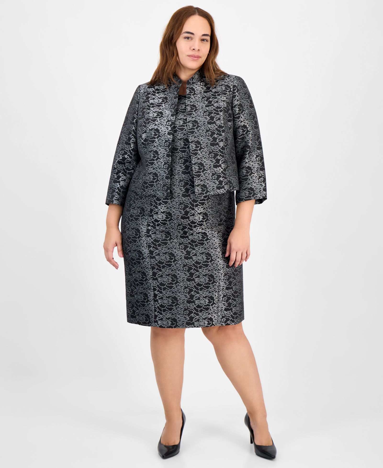 Женский костюм Le Suit Plus Size Floral Jacquard Sleeveless Sheath 2 Piece