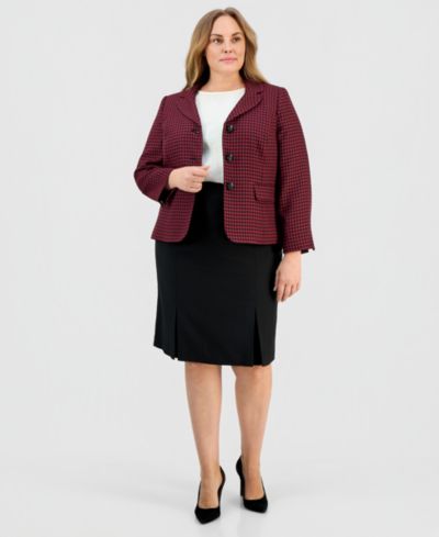 Le Suit Plus Size костюм из юбки и жакета в клетку Houndstooth