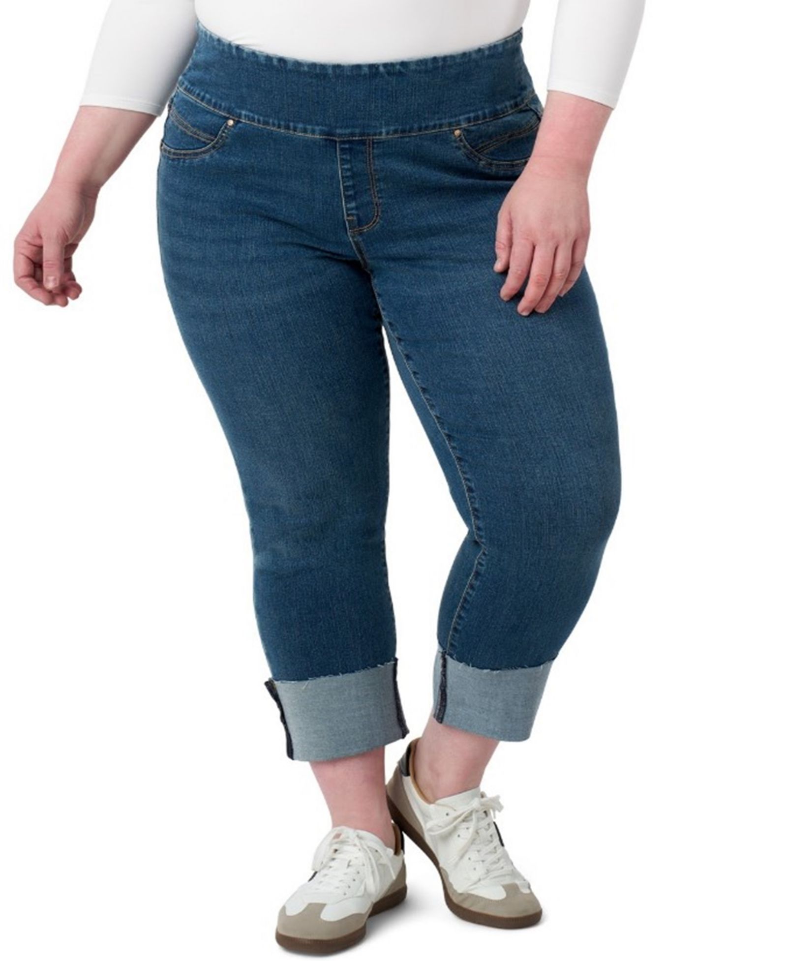 Seven7 Plus Size Tummy Toner High Cuff Pull On Jeans