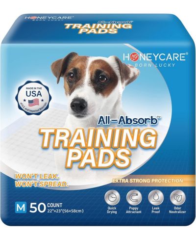 HoneyCare All-Absorb Large Dog & Puppy Training Pads, ultra-absorbent, odor control, leak-proof 5-layer, quick-dry, 22x23 in, 100-ct