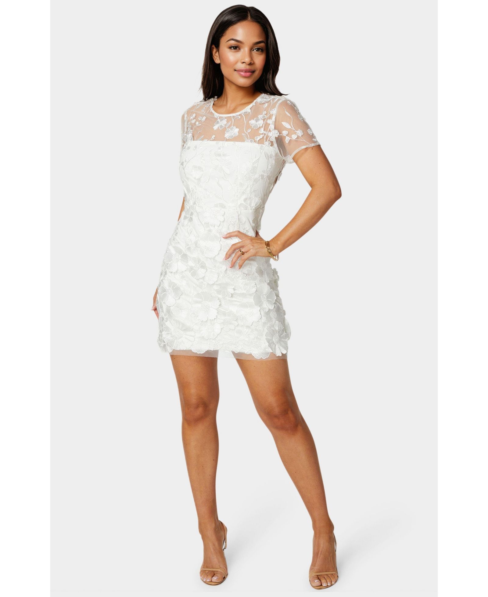 Женское мини-платье Bebe 3D Floral Fit and Flare