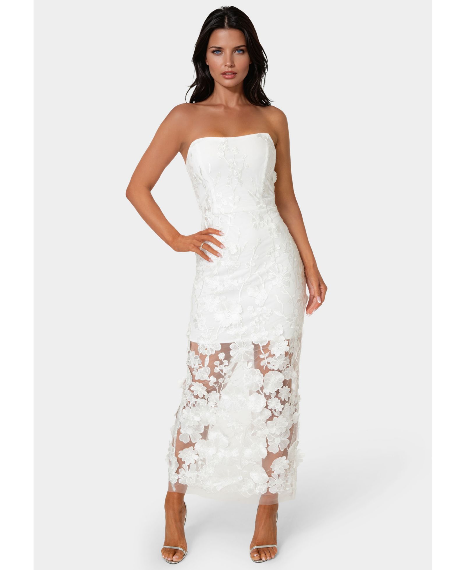 Женское платье Bebe Strapless 3D Lace Column