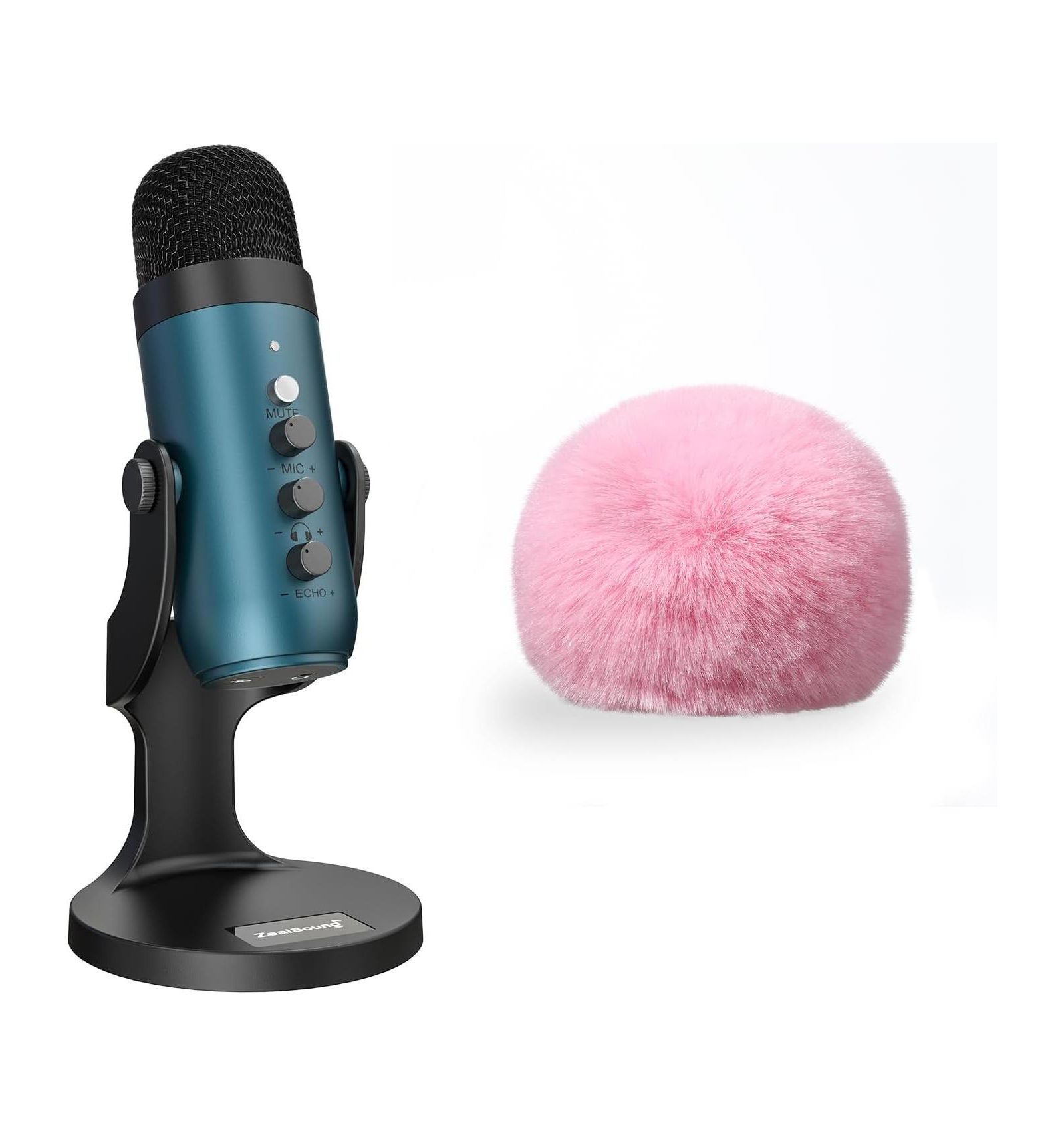 USB-микрофон для гейминга ZealSound k66t с пушистым ветрозащитным чехлом
