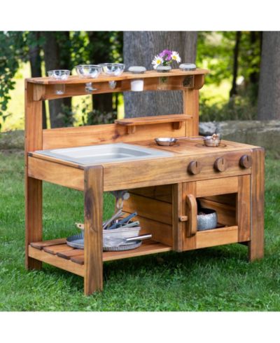 Guidecraft Acadia Детский Outdoor Mud Kitchen Playset - Pretend Play Kitchen with Sink, Stove, and Accessories | Wooden Backyard Playset