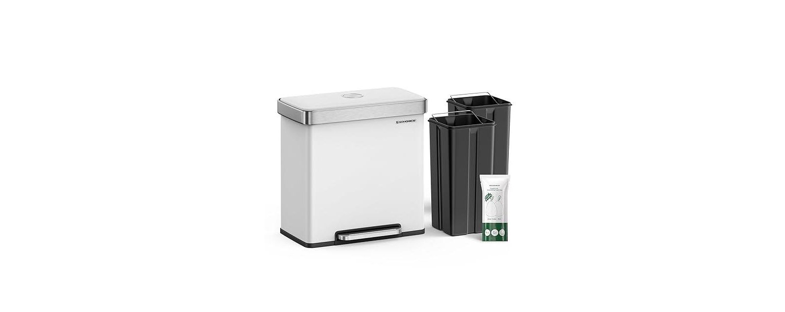SONGMICS HOME 16 Gallon Dual Compartment Trash Can with Removable Buckets, White