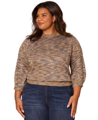 Democracy Plus Space Dye Round-Neck Blouson-Sleeve Sweater