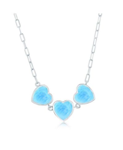 Ожерелье Sterling Triple Larimar Heart Paperclip