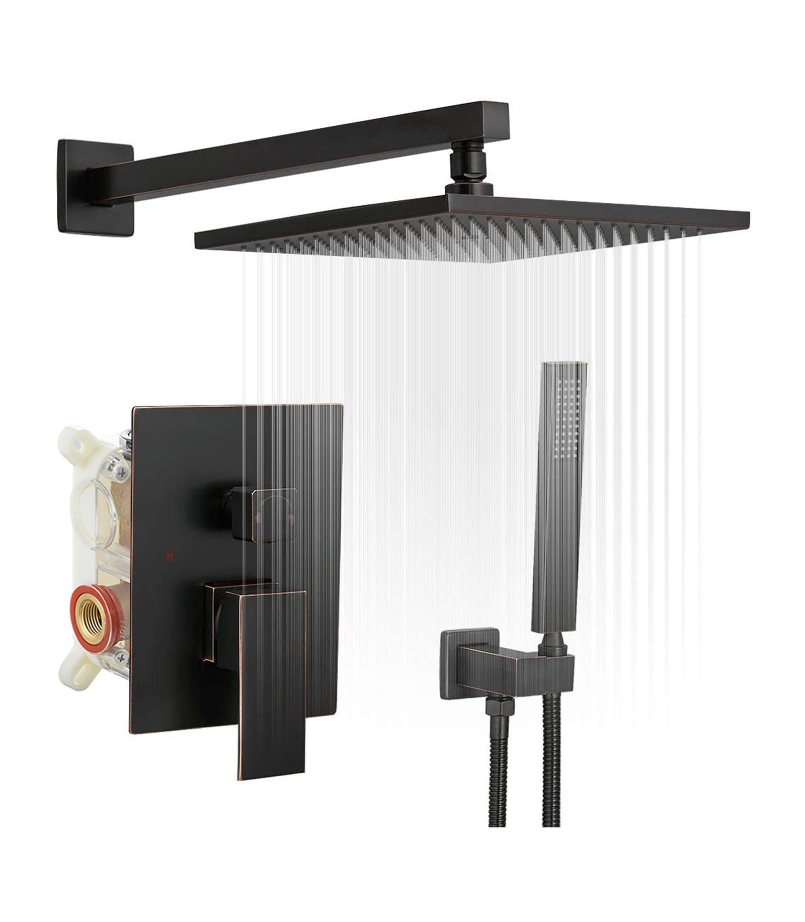 Душевая система Greenspring Luxurious Single Handle 2-Spray 10 in. Wall Mount Square с ручным душем