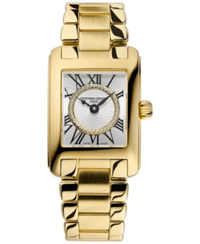 Frederique Constant Женские Swiss Carree Diamond (1/20 ct. t.w.) Gold-Tone Stainless Steel Bracelet Watch 23mm