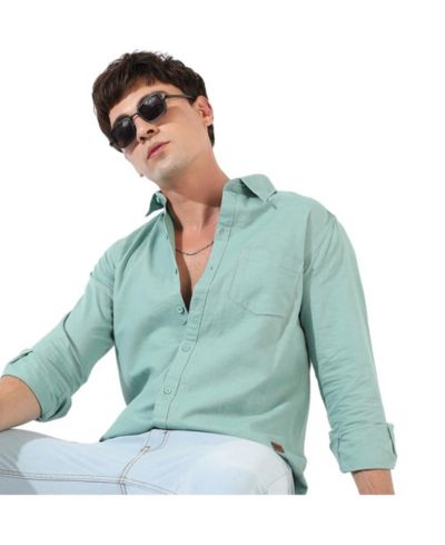 Мужская повседневная рубашка Campus Sutra Solid Aqua Green Regular Fit