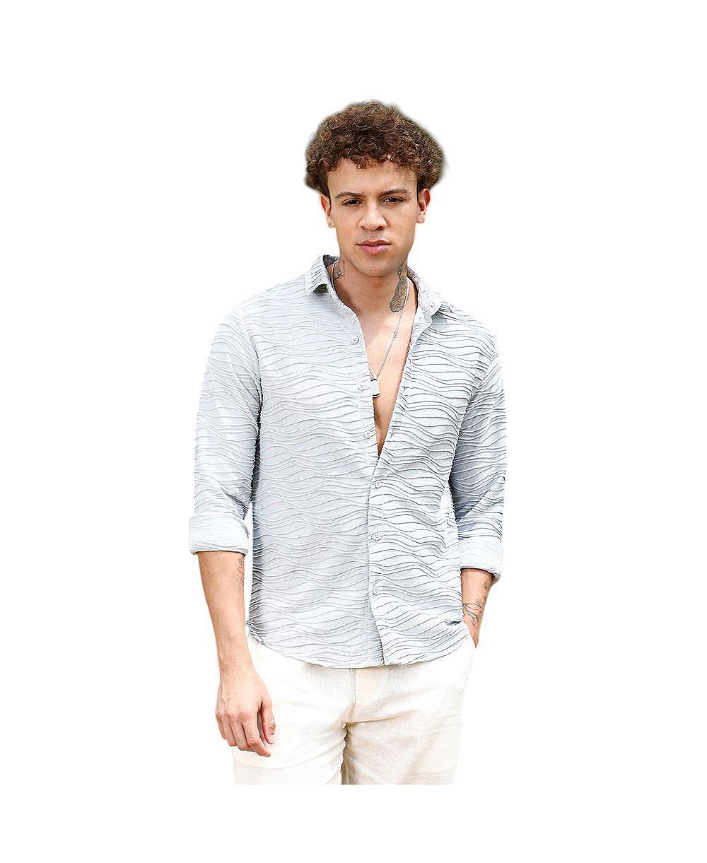 Campus Sutra Men's Baby Blue Self-Design Wave Shirt