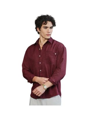 Campus Sutra Men's Wine Red Modular Solid Oversized Shirt