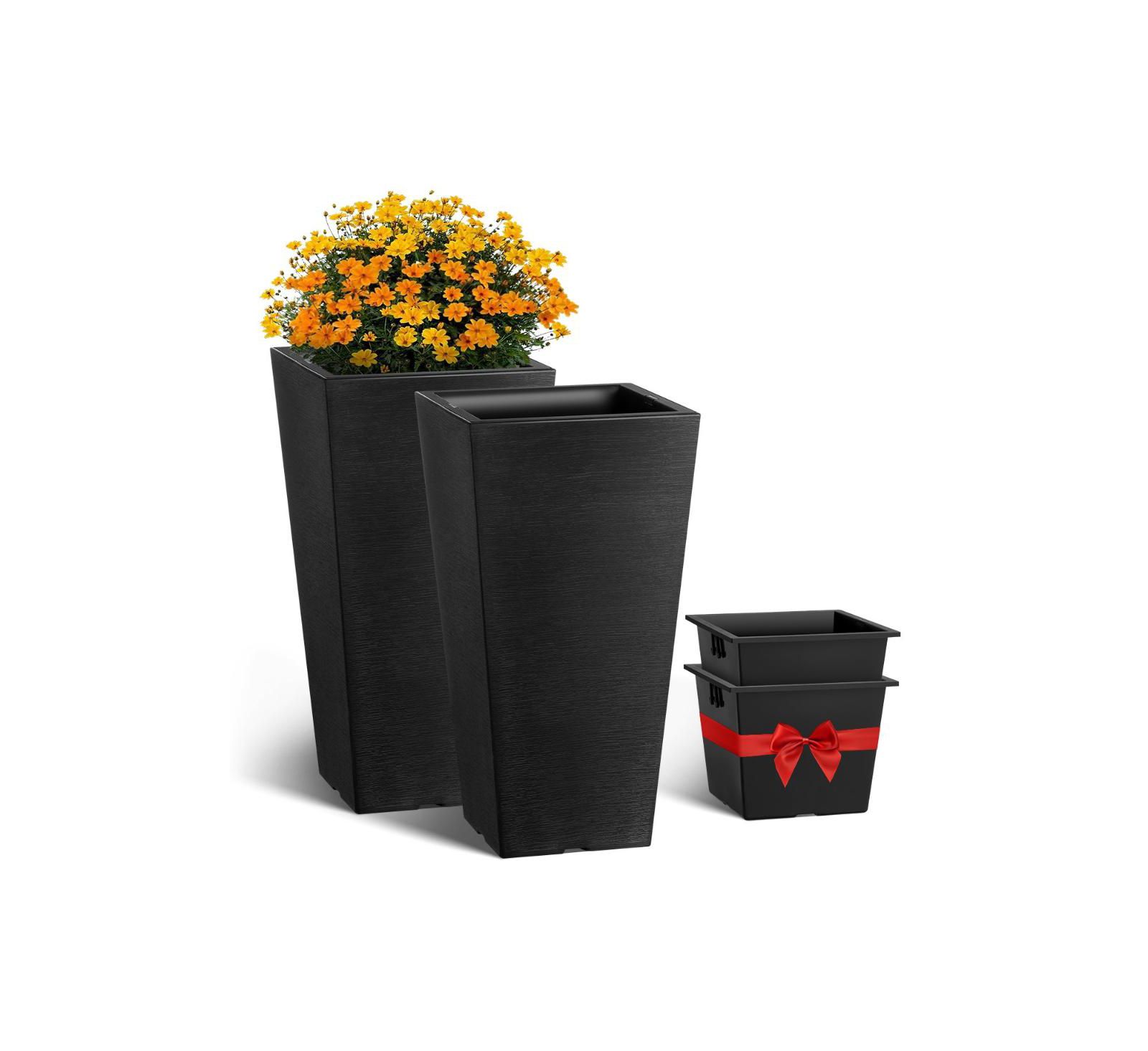 Slickblue Tall Planter Outdoor/Indoor Set of 2 Square Tapered Planters
