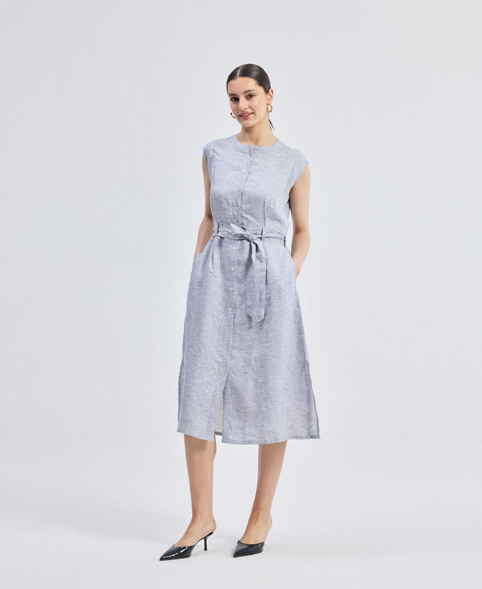 Reistor Women's Back Cut Out Linen Dress