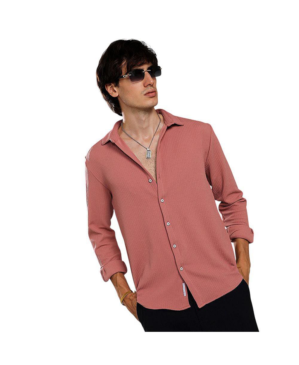 Рубашка Campus Sutra Men's Salmon Pink Stripe-Creased