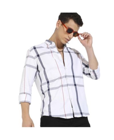 Campus Sutra Men's Tartan Plaid Button Up Shirt