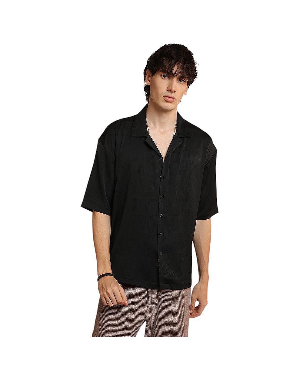 Мужская рубашка Campus Sutra Onyx Black Solid Crinkle Oversized
