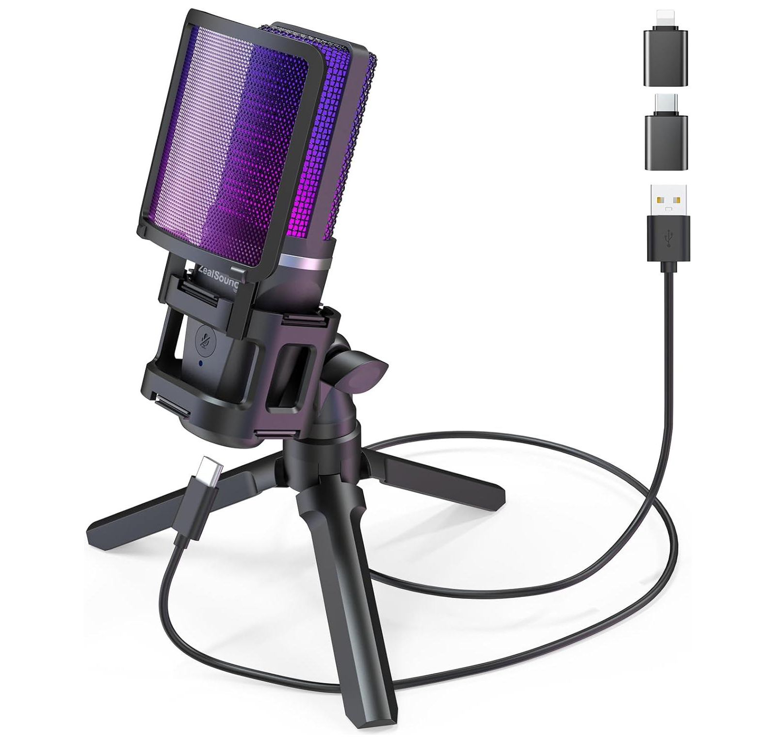 Игровой USB микрофон ZealSound с RGB и штативом