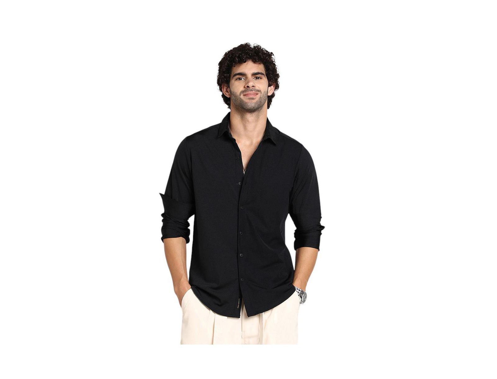Campus Sutra Men's Onyx Black Everyday Solid Shirt