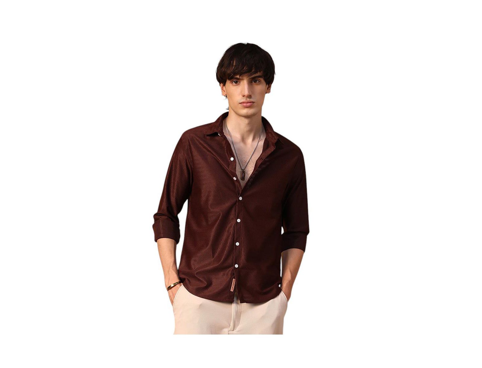 Мужская рубашка Campus Sutra Chocolate Brown Solid Honeycomb