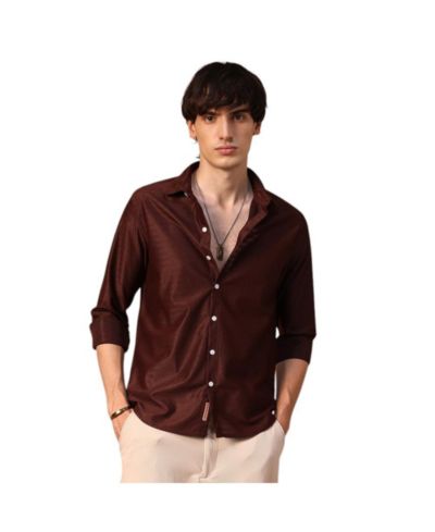 Campus Sutra Men's Chocolate Brown Solid Honeycomb Shirt