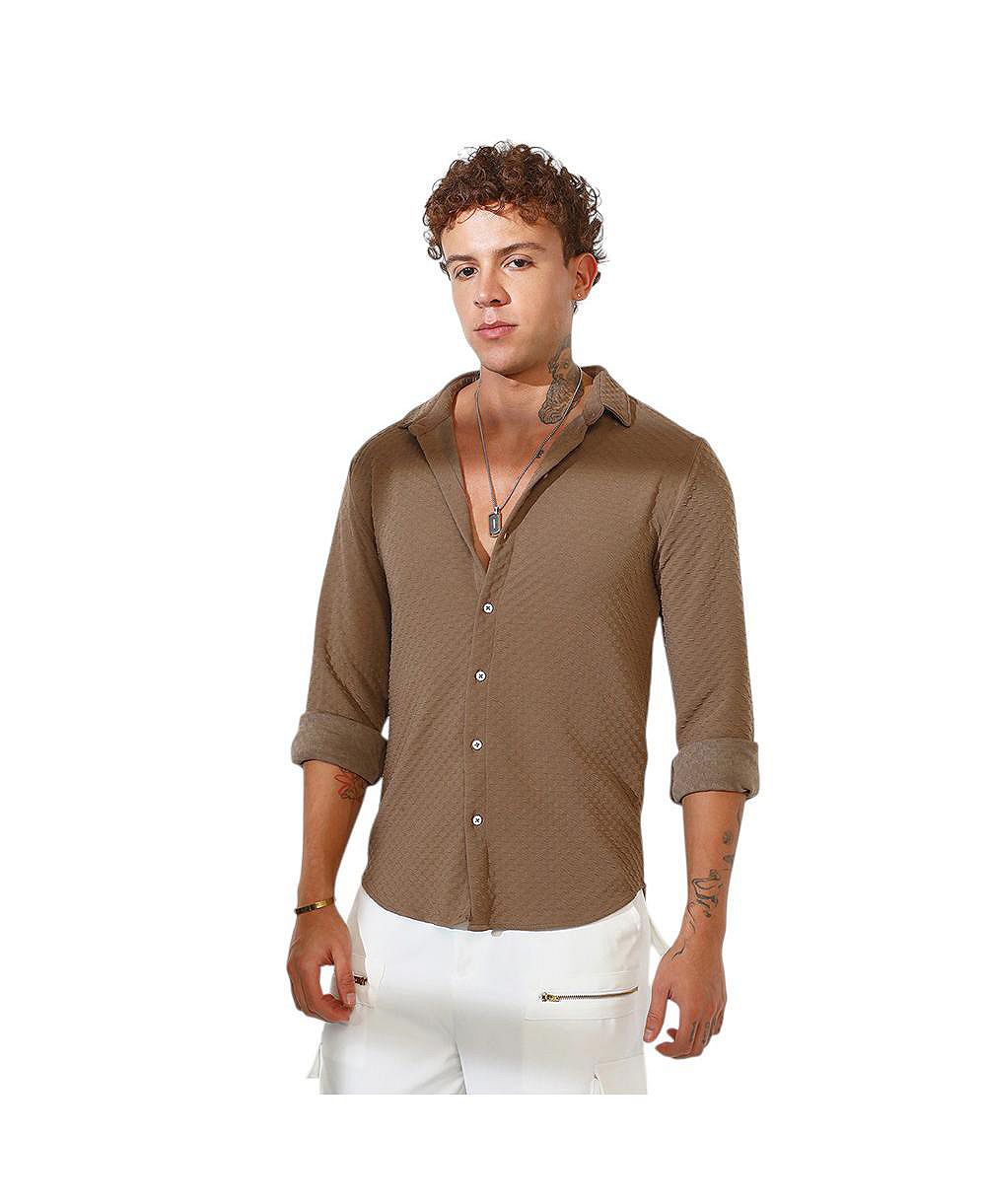 Campus Sutra Men's Chocolate Brown Cubic-Textured Shirt