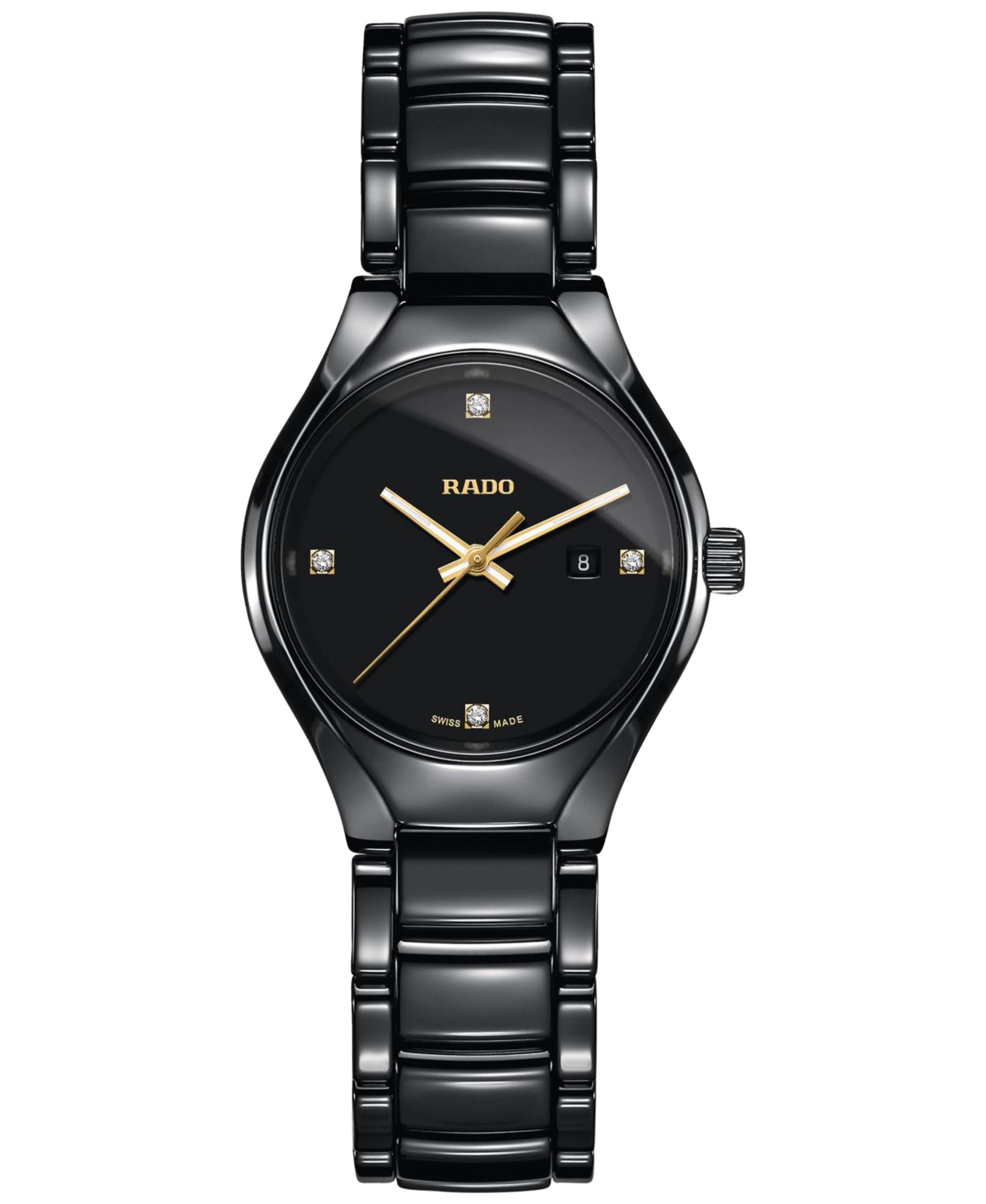 Женские часы Rado True Diamond Accent с черным высокотехнологичным керамическим браслетом 30mm R27059712