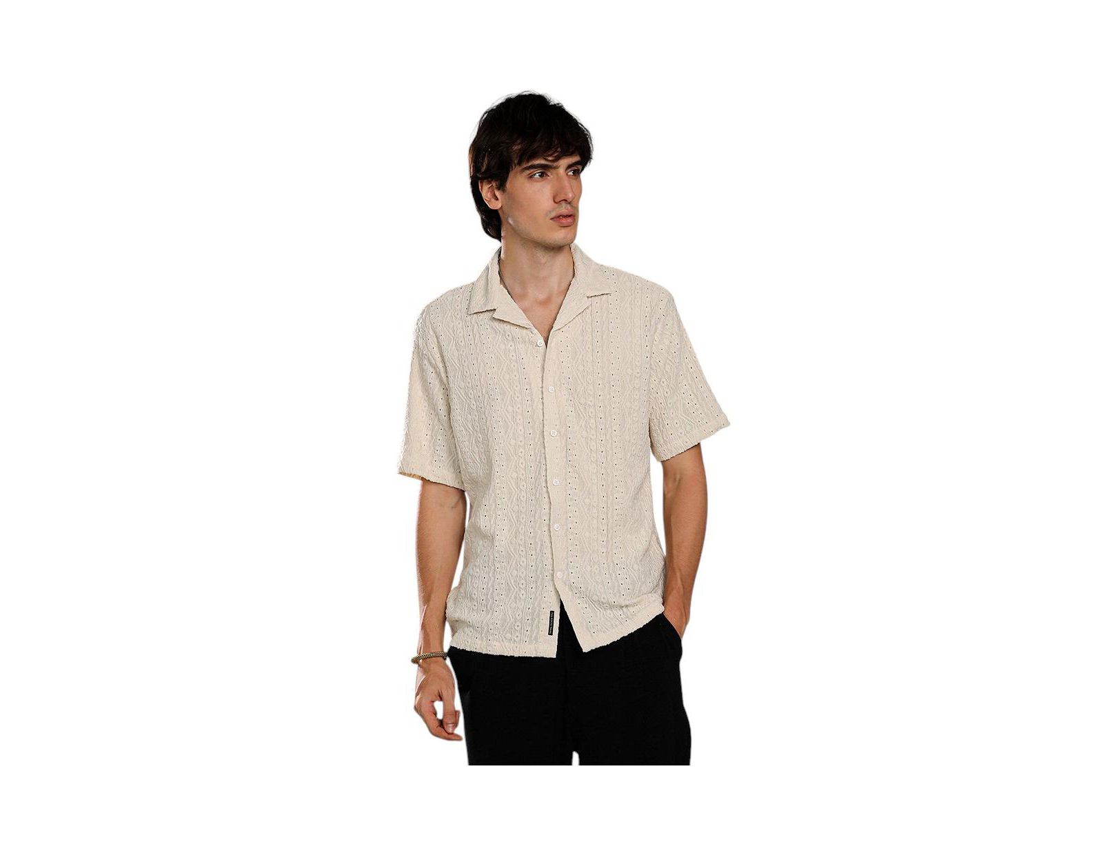 Campus Sutra Men's Off-White Aztec-Textured Shirt